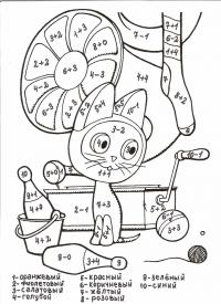 Математические раскраски для 1 класса, котенок по имени гав 