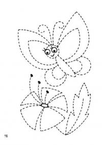 Соедини по точкам для самых маленьких, бабочка над цветочком 