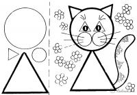 Раскраски фигуры, кошка из круга и треугольников 