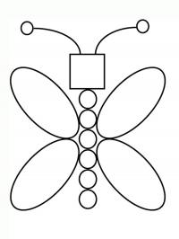 Раскраски из фигур, бабочка из квадрата, овалов и кругов 