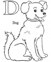 Раскраски английские буквы, буква d и собака 