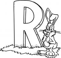 Раскраски английские буквы, буква r и кролик 