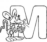 Раскраски английские буквы, буква м и мышь 