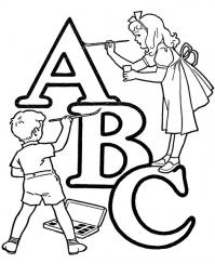Раскраски английские буквы, буквы а, в, с и дети 