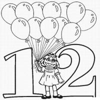 Раскраски цифра 12. девочка с шариками 