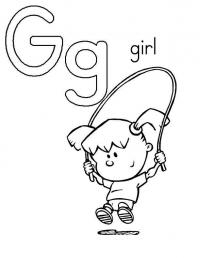 Раскраски английские буквы, буква g и девочка 