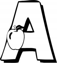 Раскраски английские буквы, буква а и яблоко 
