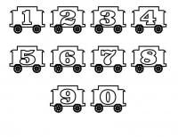 Раскраски цифры от 0 до 9 в вагончиках 