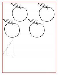 Раскраски цифра 4, четыре яблока 