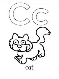 Раскраски английские буквы, буква с и кошка 