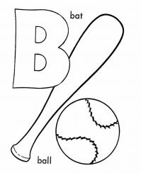 Раскраски английские буквы, буква в, бита и мяч 