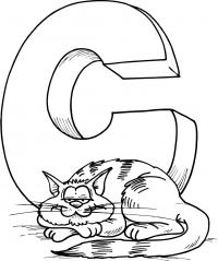 Раскраски английские буквы, буква c и кот 
