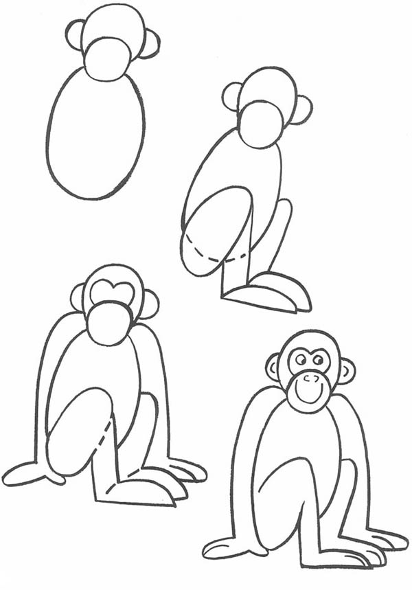 Рисунок обезьянки поэтапно (55 фото)