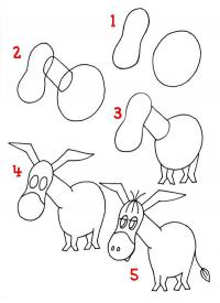 Как нарисовать для детей ослика поэтапно 