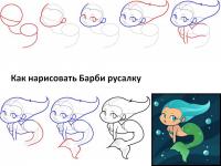 Как нарисовать для детей барби русалку 