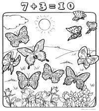 Раскраски учимся считать, бабочки в поле 