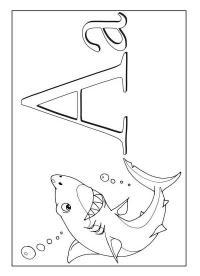 Буквы раскраски, буква а и акула 