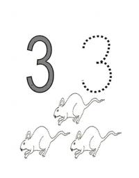 Раскраски учимся считать, цифра 3, три мышонка 