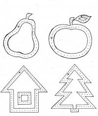 Штриховки для детей, яблоко, груша, дом, елка 