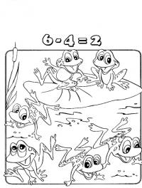 Раскраски учимся считать, вычитание, лягушки 