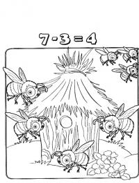 Раскраски учимся считать, вычитание, пчелы в улье 