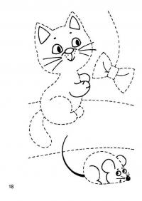 Для дошкольников раскраска, кошка с мышкой 