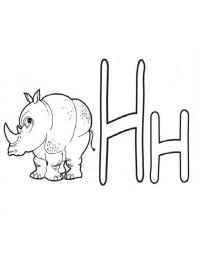 Буквы раскраски, буква н и носорог 