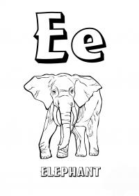 Раскраски алфавит, буква е, слон 