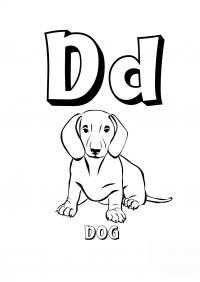 Раскраски алфавит, буква d, собака 