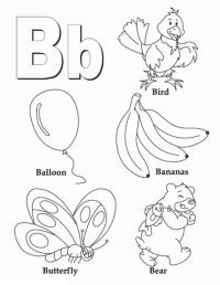Раскраски алфавит, буква в, птица, банан, шар 