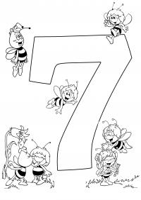 Раскраски счет,  цифра 7, пчелки 