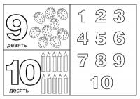 Раскраски счет, цифры 9 и 10, цифры от 1 до 10 