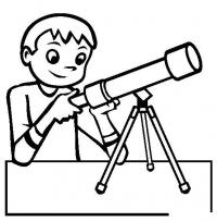 Обучающие раскраски, мальчик с телескопом 