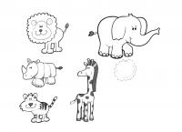 Обучающие раскраски, лев, слон, носорог 