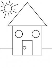 Раскраски формы, дом и солнце 