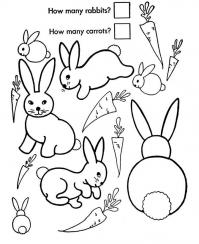 Учимся считать, посчитай сколько кроликов и сколько морковок 