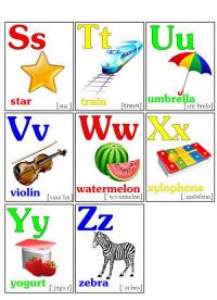 Карточки алфавит английский от s до z, со словами и картинками 