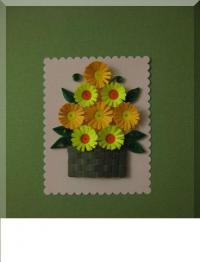 Цветы в плетеной корзинке, объемная аппликация из бумаги 