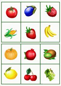 Карточки фрукты овощи, помидор, слива, малина 