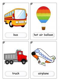Автобус, воздушный шар, грузовик на английском 