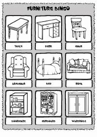 Мебель на английском языке раскраска 